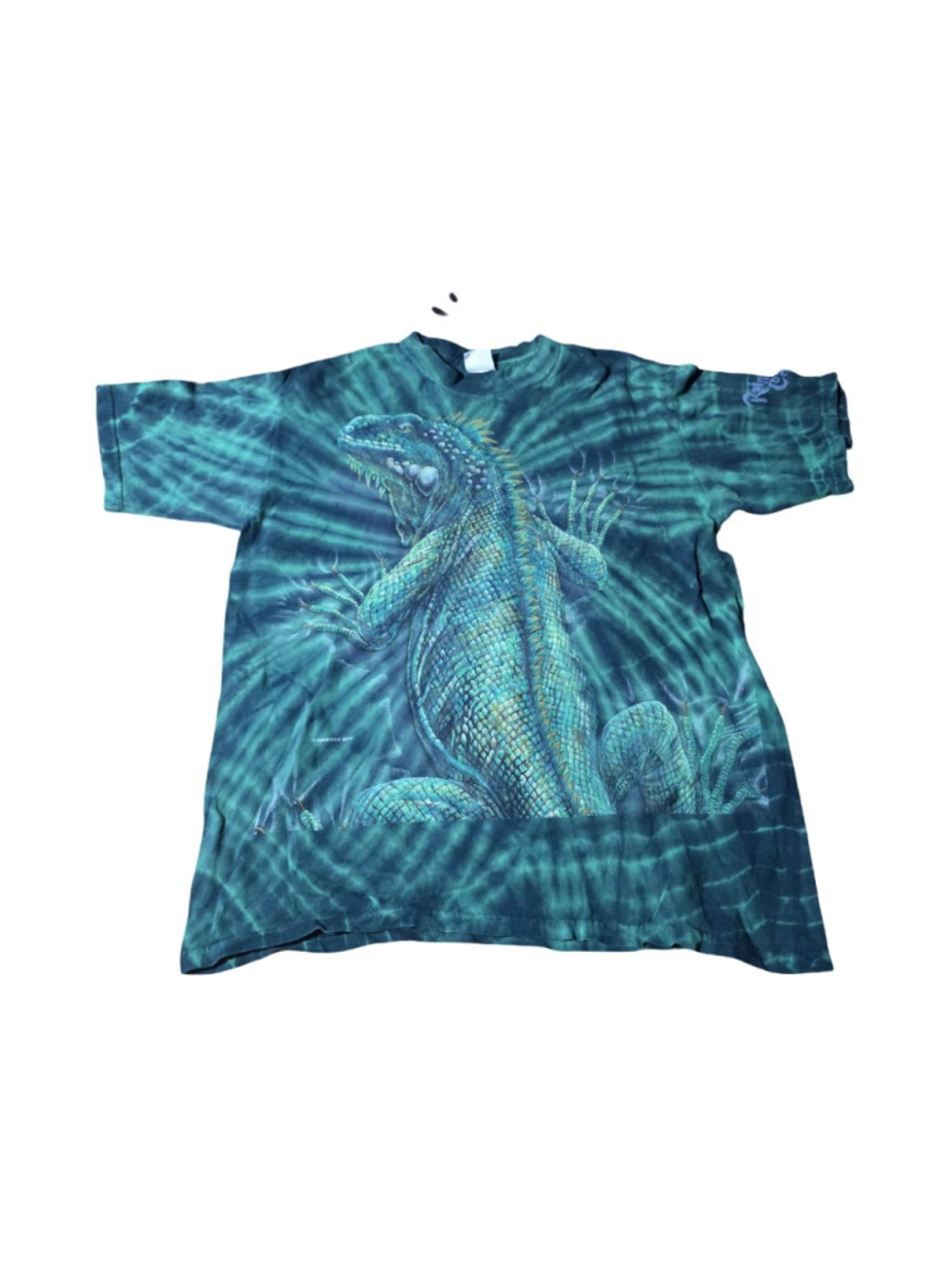 Men's Rainforest Cafe Green Blue Iguana Tie-Dye Short Sleeve Tee L